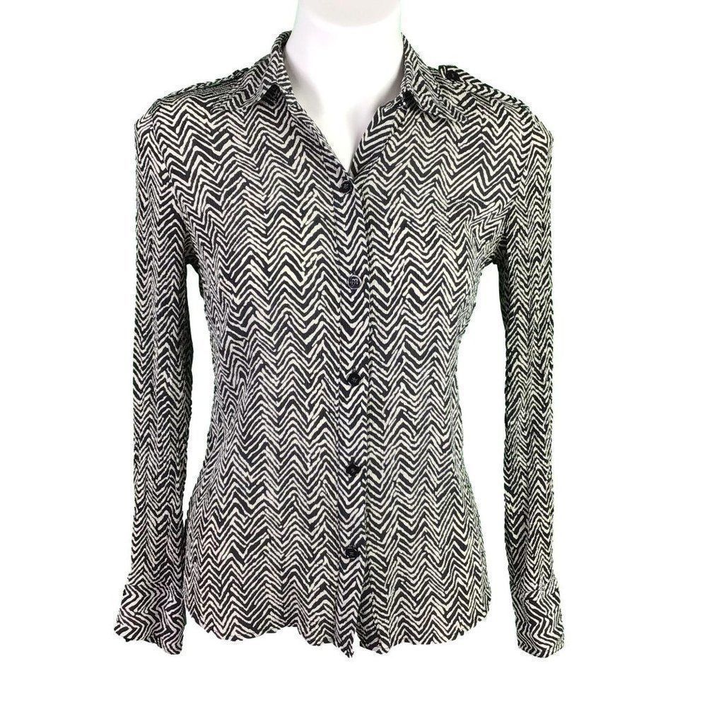 Talbots Pure Silk Blouse Size 8 Black White